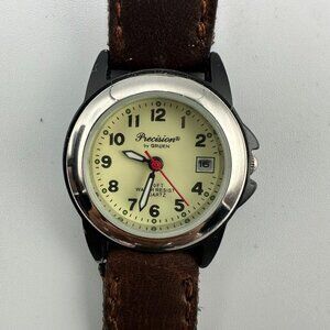 3/$30 Precision by Gruen Watch Women Date Window Black Brown Band New Battery 8"